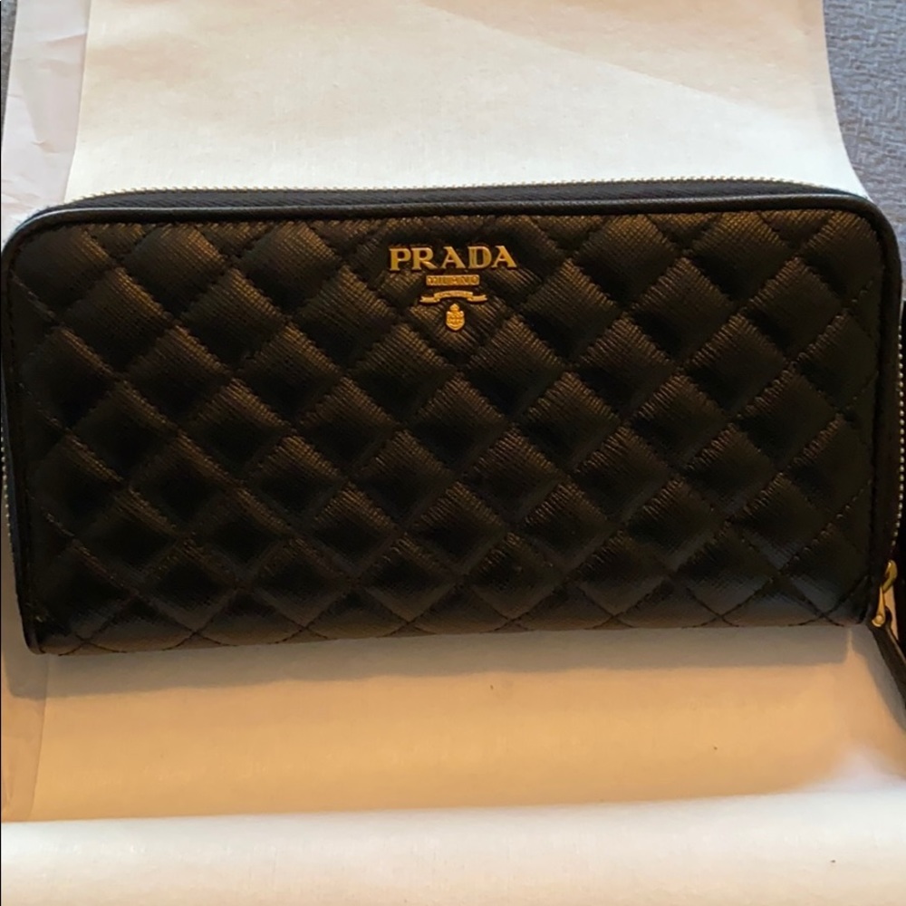 Authentic black quilted Prada zipper wallet